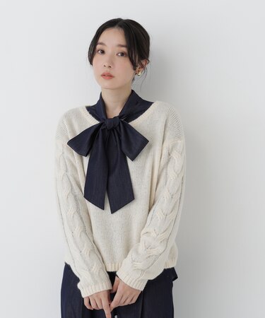 袖ケーブルニット