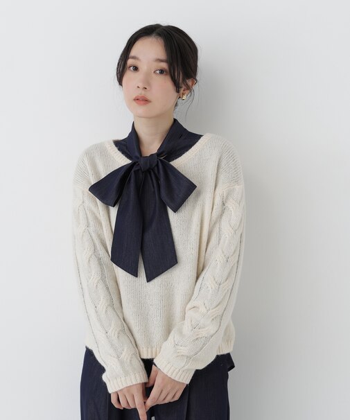 袖ケーブルニット