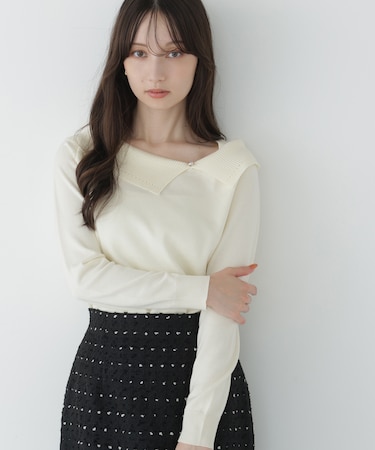 メタルポイントオフショルニット