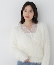 レースドッキングカシュクールニット