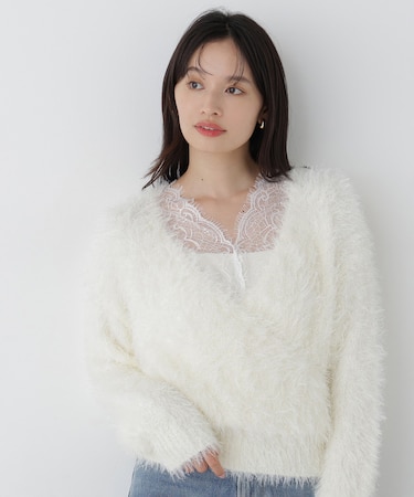 レースドッキングカシュクールニット