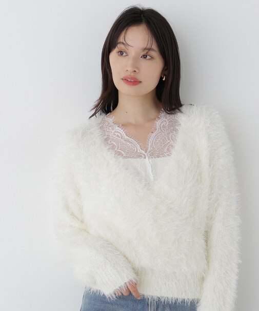 レースドッキングカシュクールニット