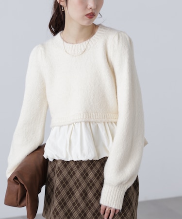 アルパカ混布帛ドッキングバルーンニット