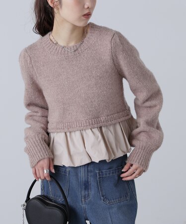 アルパカ混布帛ドッキングバルーンニット