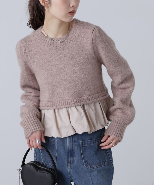 アルパカ混布帛ドッキングバルーンニット