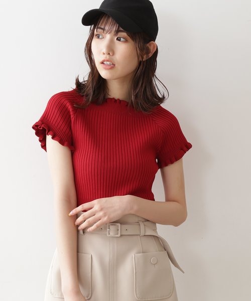 フリル 半袖ニット