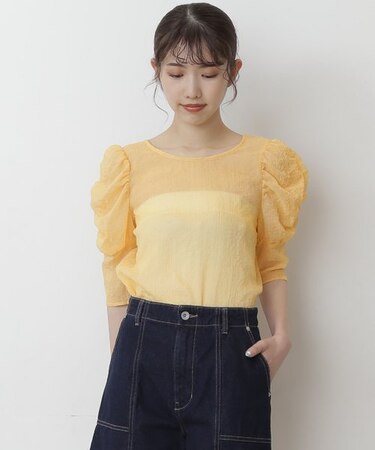 シースルーパフスリーブ半袖ブラウス