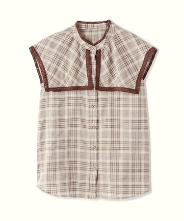 ヨークカラーチェックフレンチブラウス