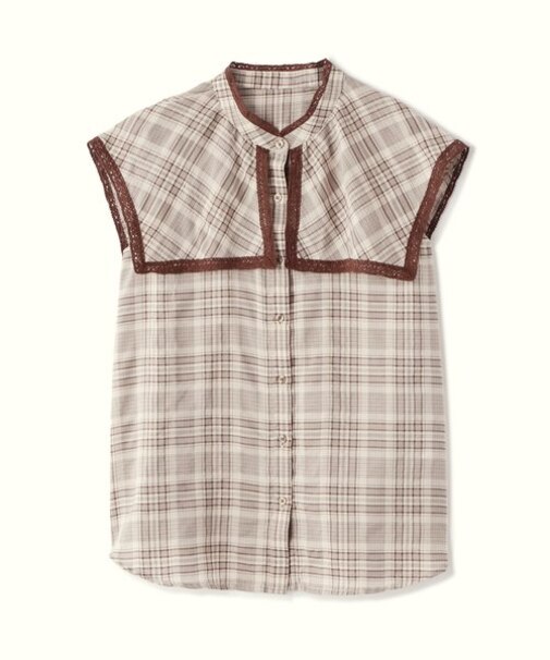 ヨークカラーチェックフレンチブラウス