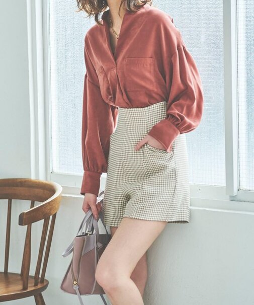 《Sシリーズ対応商品》ハイウエスト千鳥柄ショートパンツ