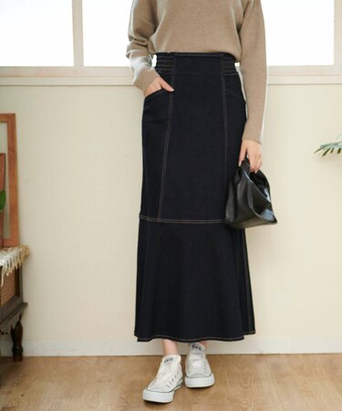 追加  パネル切替マーメイドデニムスカート