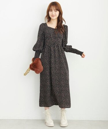 [Sシリーズ対応商品]2Wayフロントボタンフラワープリントワンピース