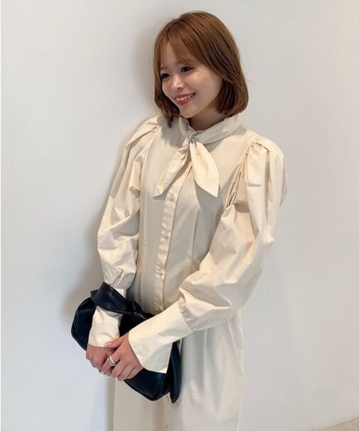 ボウタイ付き2Wayウエストシェイプシャツワンピース