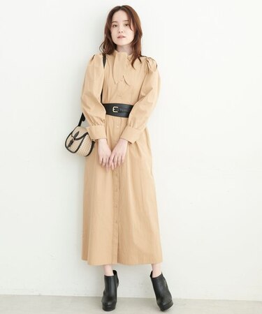 ボウタイ付き2Wayウエストシェイプシャツワンピース