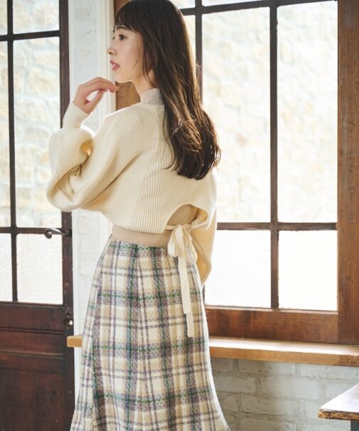 追加  バックリボンショート丈ニットボレロ