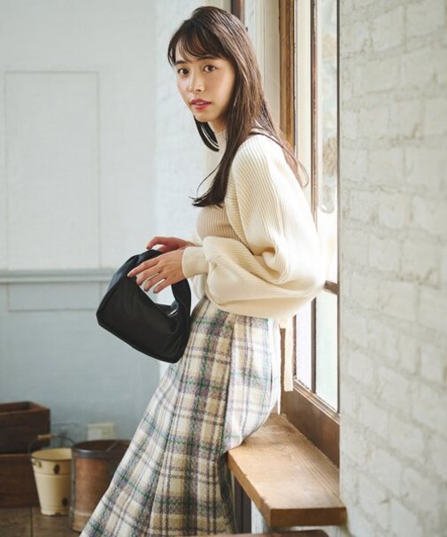 [Sシリーズ対応商品]ツイードチェックマーメイドスカート