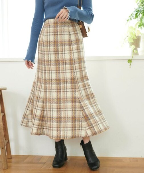 [Sシリーズ対応商品]ツイードチェックマーメイドスカート