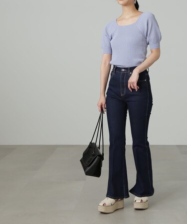 [Sシリーズ対応商品]内スリットベルボトムデニムパンツ