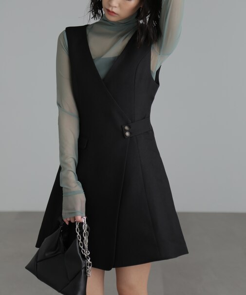 ジレ風ラップミニジャンパースカート