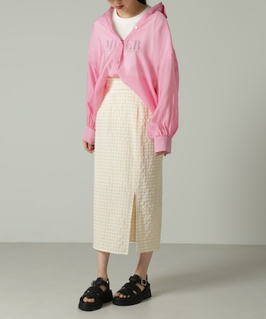 ［ベージュギンガムカラーWEB限定］[低身長サイズ／Sシリーズ]ギンガムチェックハイウエストナロースカート