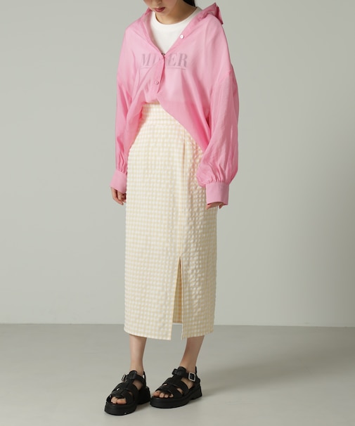 ［ベージュギンガムカラーWEB限定］[低身長サイズ／Sシリーズ]ギンガムチェックハイウエストナロースカート