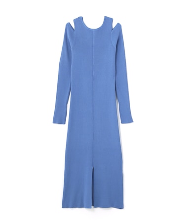 肩スリットリブニットワンピース