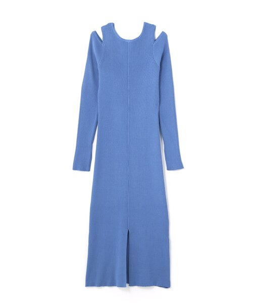 肩スリットリブニットワンピース