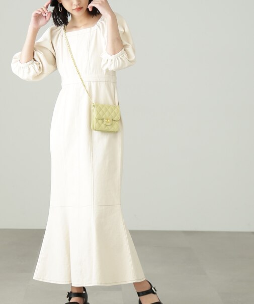 パフスリーブマーメイドデニムワンピース