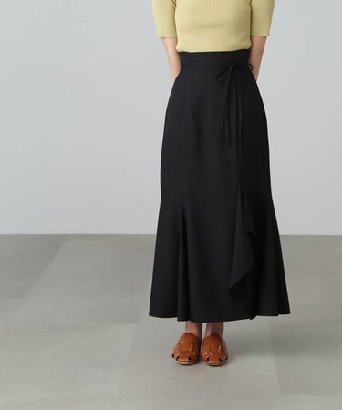 [Sシリーズ対応商品]ハイウエストラッフルフロントスリットマーメイドスカート