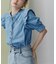 肩フリルスキッパー半袖デニムブラウス