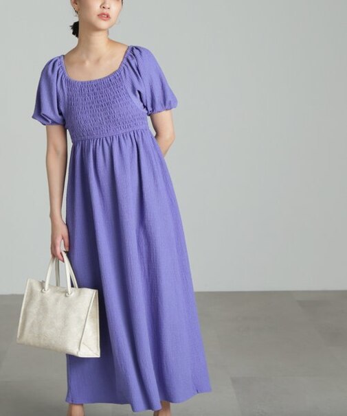 パフスリーブシャーリングマキシワンピース