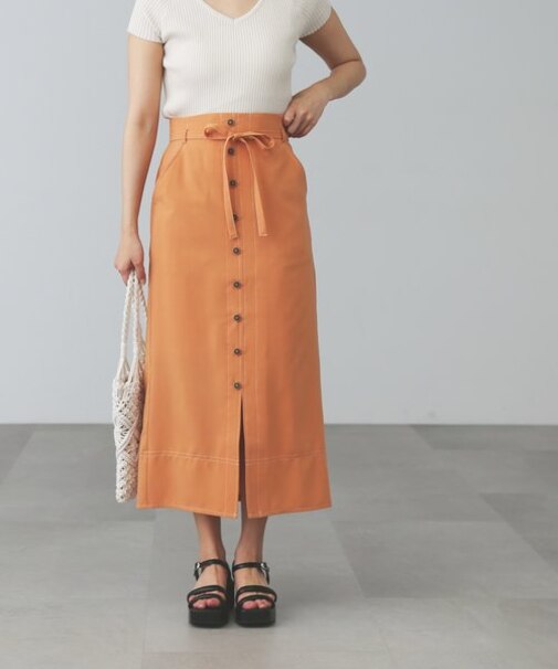 麻調合繊フロントボタンナロースカート