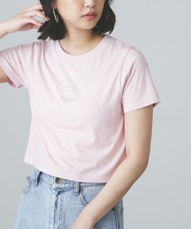 ラインストーンロゴショート丈Tシャツ