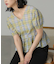チェック柄バックレースアップペプラムブラウス