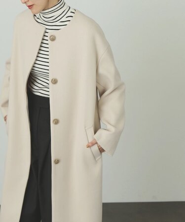 [低身長サイズ／Sシリーズ]メルトンノーカラーロングコート