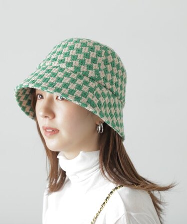 チェッカー柄ダウンブリムバケット
