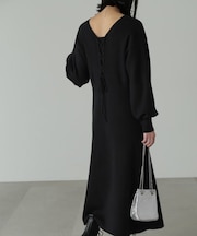 バックレースアップロングニットワンピース