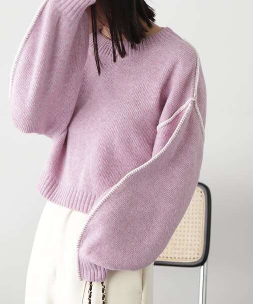 杢ストレッチ総針配色ステッチニット