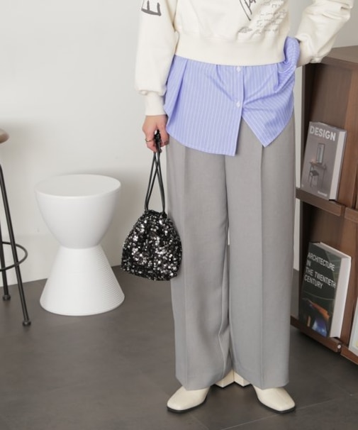 [低身長サイズ／Sシリーズ]タックワイドストレートパンツ