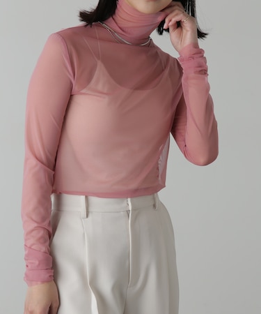 シースルーハイネックカットソー