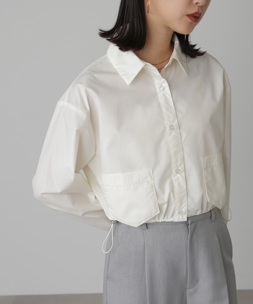裾ドロストショート丈シャツ