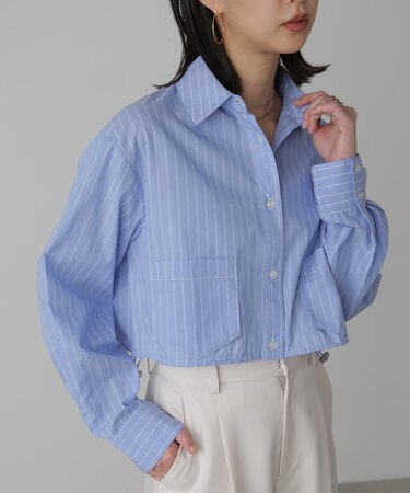 裾ドロストショート丈シャツ