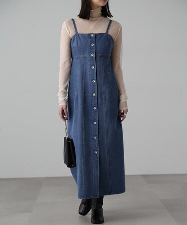 [低身長サイズ／Sシリーズ]フロントボタンデニムキャミワンピース