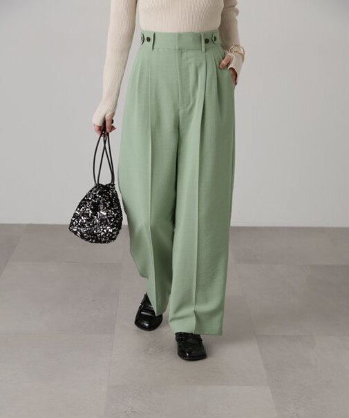 [低身長サイズ／Sシリーズ]気流染めサイドボタンワイドパンツ