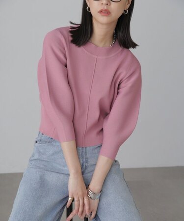 総針袖コクーン7分袖ニット