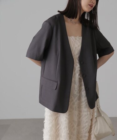 リネンライクハーフスリーブジャケット
