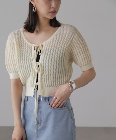 ウェーブ柄2wayニットカーディガン