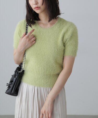 シャギー半袖ニット