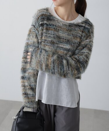 シャギーグラデーションボーダーニット