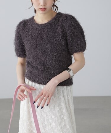 フェザーパフスリーブ半袖ニット